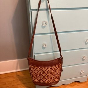 Vintage leather and wicker Etienne Aigner purse.